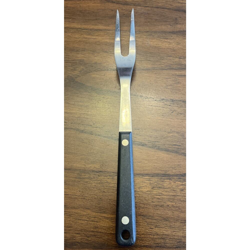 Vintage EKCO Flint USA Stainless Vanadium 11.75” Meat Fork Black Handle Service